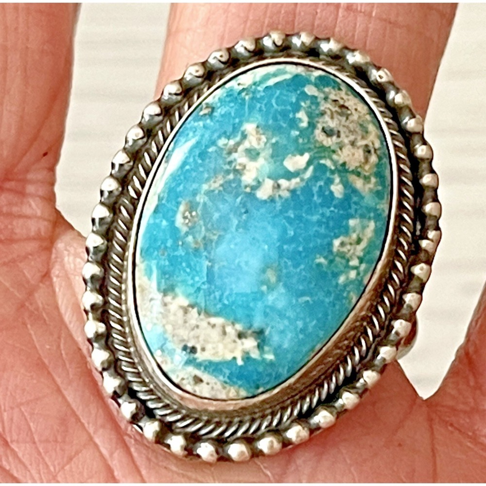 Navajo Sonoran Gold Turquoise Ring Sz 9 Sterling Signed SM Martinez‎ Native Amer